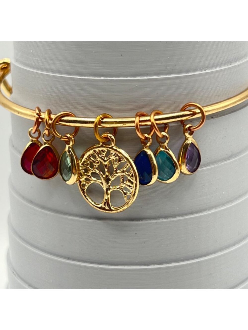 Gold Tone 2 Bracelet Lot Multicolor Enamel Link Charm Bangle Tree of Life Boho - Picture 7 of 14